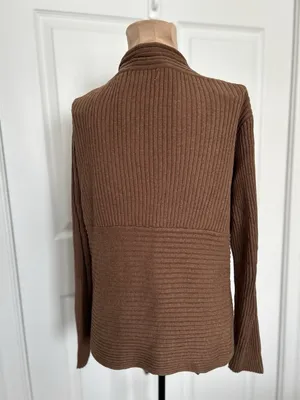 Dressbarn Waterfall Open Front Rib Knit Cardigan Brown Size M thumbnail 2