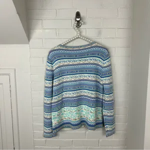 Blue Patterned Knit Cardigan Sweater Size L thumbnail 9
