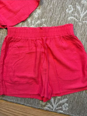 NWT Kittenish Bright Pink Sleeveless Collared Shorts Set thumbnail 3