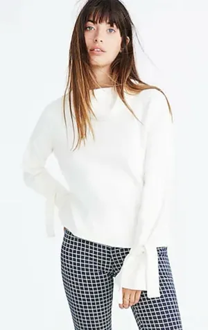 Madewell Mockneck Bell Sleeve Tie-Cuff Top Shirt‎ in Bright Ivory Size Medium thumbnail 1