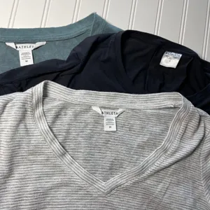 Athleta Womens Short Sleeve T-Shirt Bundle Set of 3 Navy Teal Striped Medium thumbnail 4
