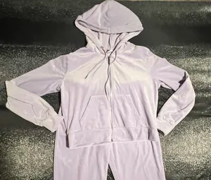 Womens L 11/13 No Boundaries Lilac Purple Velour Tracksuit Set- Hoodie & Pants thumbnail 3