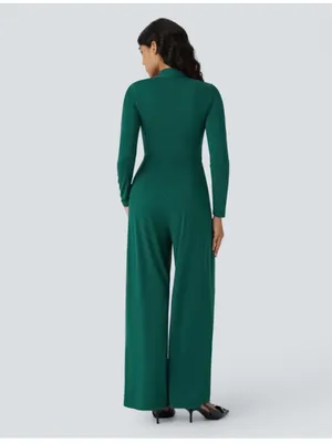 HALARA Emerald Green Wide-Leg Jumpsuit with Square Neck thumbnail 3