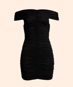 Reformation Sabine ruched black off the shoulder dress thumbnail 2