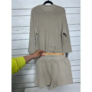 Zenana Beige Knit Lounge Matching Set Size Small Sweater Shorts Neutral Tan thumbnail 14