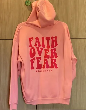 XL Hoodie Hooded Sweatshirt Bubblegum Pink Faith Over Fear GUC Shein thumbnail 1