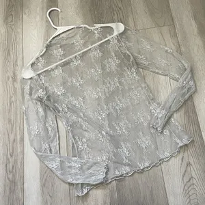 Sheer Mesh Top floral mockneck sheer lace womens Gray (medium) boho whimsigoth thumbnail 1