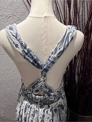 🌸AaKaa BLUE AND WHITE PAISLEY BOHO MAXI DRESS SIZE SMALL🌸 thumbnail 5