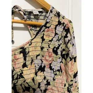 American Eagle Vintage Floral‎ Smocked Romper Long Sleeve Pockets Black Large thumbnail 3