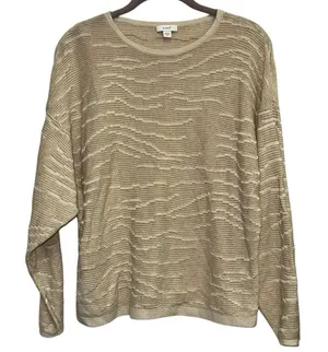Pure‎ Jill Beige Textured Linen Blend Pullover Sweater Top Medium Tan thumbnail 1