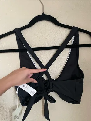 New Cupshe Embroidered Trim Plunge Rectangle Ring Bikini Swim Top Bra Size M thumbnail 12