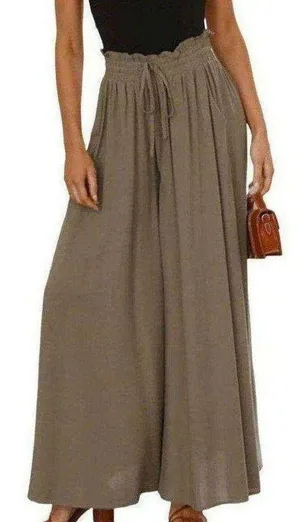 High Waist Wide Leg Palazzo Culottes Loose Pants Womens Small Olive Green Tan thumbnail 3
