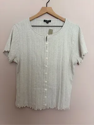 J. Crew Pointelle Short-Sleeve Knit Cardigan Heather Dove XL thumbnail 2