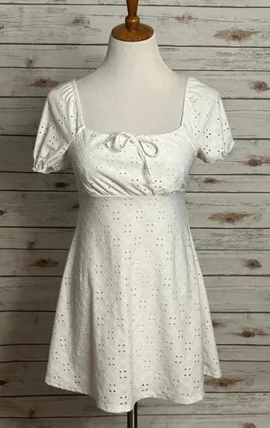 glitter girl cottagecore coquette milkmaid white eyelet babydoll dress Size 10 thumbnail 1