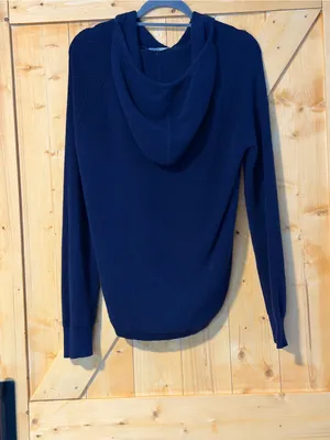 Lauren Ralph Lauren Navy Blue Waffle Knit Hooded Sweater Sz M thumbnail 8
