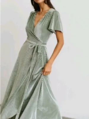 Baltic Born Andi Ribbed Velvet Wrap Maxi Dress size Medium Dusty Sage Green NEW thumbnail 3