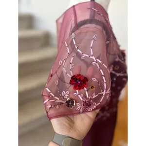 JS Collections Burgundy Red Floral Beaded Illusion Sheath Cocktail Dress thumbnail 9