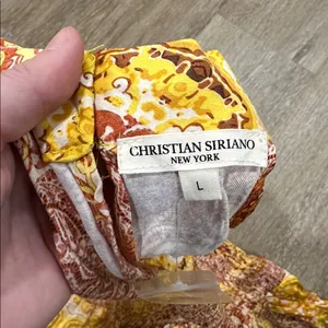 Christian Siriano Yellow and Brown Patterned Top halter top thumbnail 4