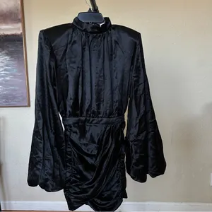 House of CB ‘Khristen’ Black‎ Satin Blouson Dress NWOT size XS thumbnail 11