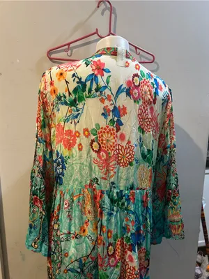 Vibrant Floral Tiered Maxi Dress in Teal and Coral thumbnail 8
