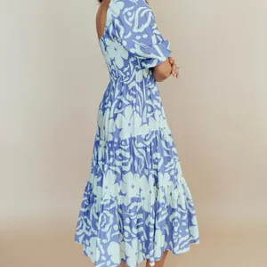 Floral Blue and White Women's Dress thumbnail 2