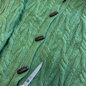 Vintage Aran Crafts Merino Wool Cable‎ Knit Button Cardigan Sweater Green XS thumbnail 8