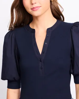 Market & spruce media poplin knit Henley top thumbnail 3