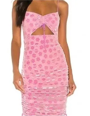 For Love & Lemons Pink Lusk Floral Burnout Velvet Ruched Cutout Mini Dress thumbnail 1
