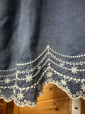 Elle Blue V-Neck Tunic with White Scalloped Embroidery thumbnail 6