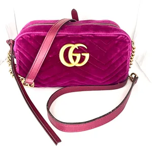 Gucci GG Velvet Marmont Camera Bag, Fuchsia thumbnail 1