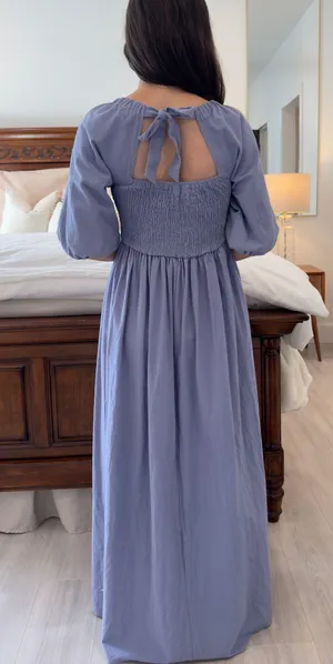 Indigo Maxi Dress with Slit and Open Back thumbnail 3