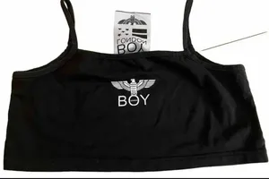 Top Boy London Black‎ Cami Crop Logo Y2K 00s Boho Hippie Top thumbnail 1