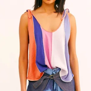 We The Free Free People Carousel Patchwork‎ Tank Top Multi Color Tie Shoulder LG thumbnail 3
