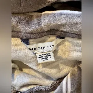 American Eagle Gray/White Striped Cropped Hooded Sweatshirt thumbnail 6