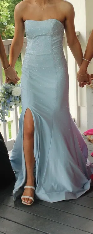 Light blue strapless prom dress with silver sequin. Size XS thumbnail 1