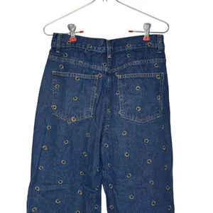 Cider Women's Jeans All Over Scatter Logo "C"‎ Wide Leg Flare Denim Blue Medium thumbnail 8