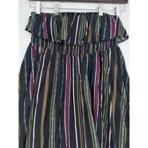 Torrid Size 2 Strapless Ruffle Dress Black Multicolor Stripe Boho Smocked Rayon thumbnail 3