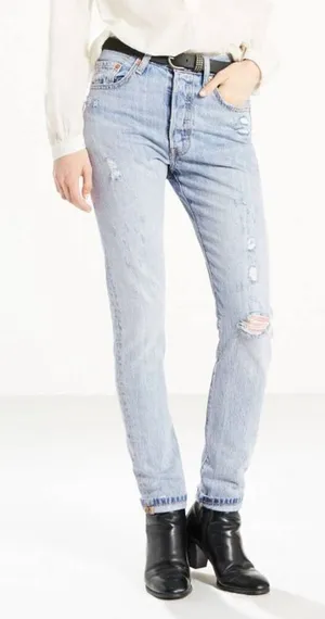 Levi's 501‎ Womens High Rise Button Fly Distressed Skinny Denim Jeans Blue Sz 24 thumbnail 1