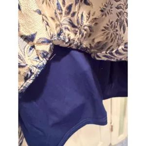 &merci Kay Dress‎ Blue Gold Floral Ruffle Tiered Puff Sleeve Jacquard Medium NWT thumbnail 3