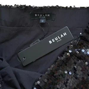 Beulah Style Black Sequin Midi Skirt with Feather Trim Side Slit Size Medium NEW thumbnail 4