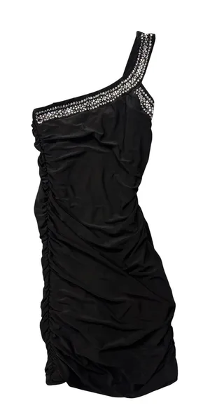 Deb Y2K Mini Dress S One Shoulder Black Ruched Rhinestone Trim Party Going Out thumbnail 1