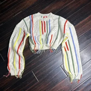 Crop top sweater boho crewneck long sleeve casual coastal California thumbnail 1