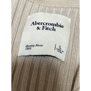 Abercrombie & Fitch Beige Ribbed V Neck Long Sleeve Crop Cardigan Sweater Top L thumbnail 3