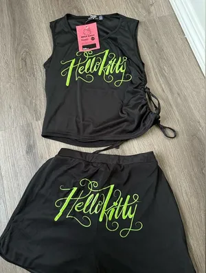 Dolls Kill Hello Kitty Neon Lime Ruched Set - Top & Shorts thumbnail 1