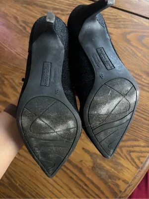 Christian Siriano Black Glitter Pointed Ankle-Strap Heels thumbnail 3