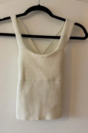 Abercrombie & Fitch Cream Ribbed Square-Neck Tank thumbnail 1