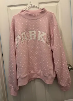 READY TO SHIP! PARKE Pink Polka Dot Mockneck L/XL thumbnail 1