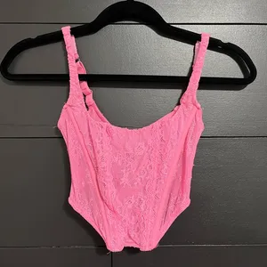 Pink Lace Corset Crop Tank Top Women’s Sz Small EUC thumbnail 1