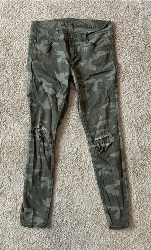 Green Camo Distressed Skinny Pants thumbnail 1