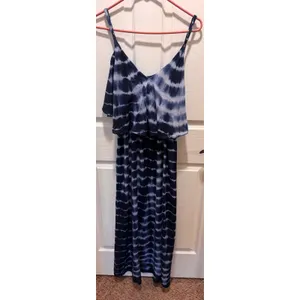 Japna Navy Blue Tie Dye Maxi Dress Ruffle Overlay Adjustable‎ Straps Women's Small thumbnail 5